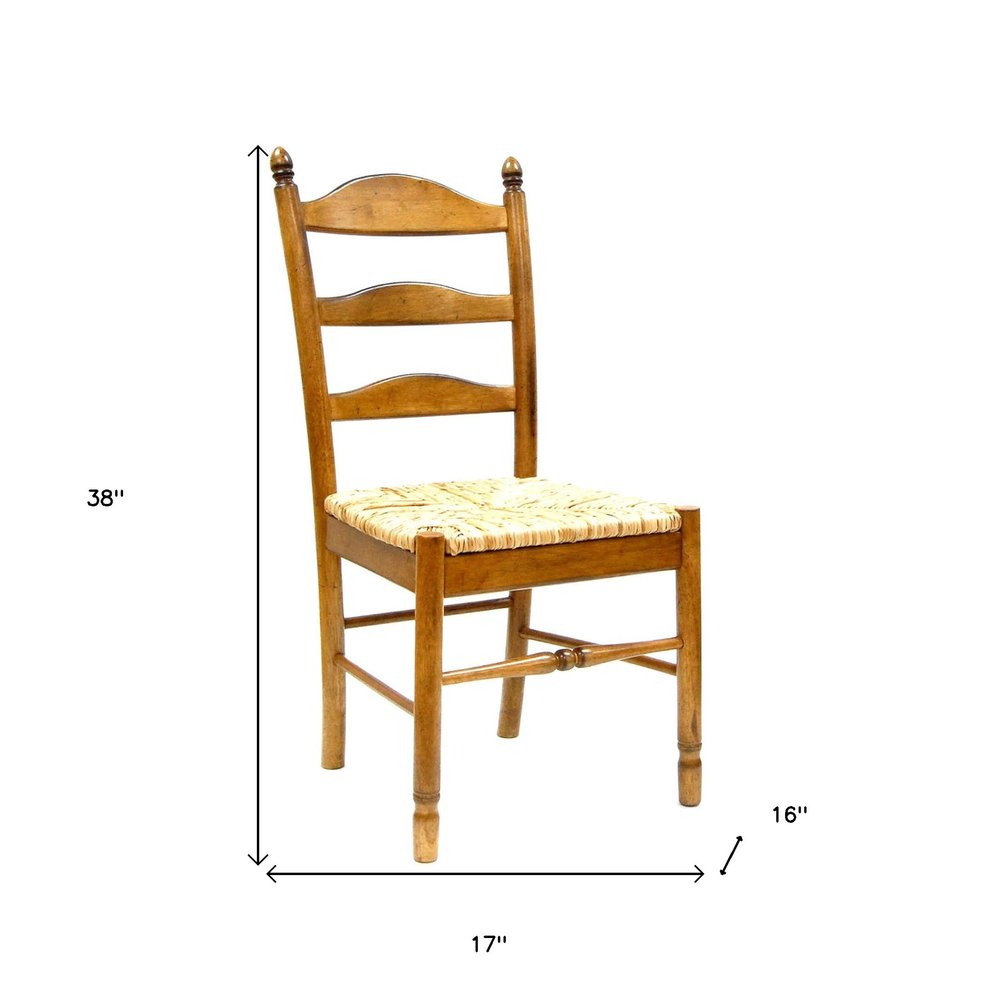 Straw And Brown Wood Ladder Back Dining Side Chair  Warm Home View