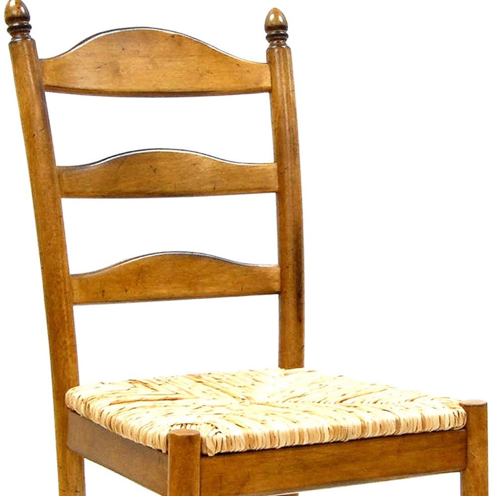 Straw And Brown Wood Ladder Back Dining Side Chair  Warm Home View