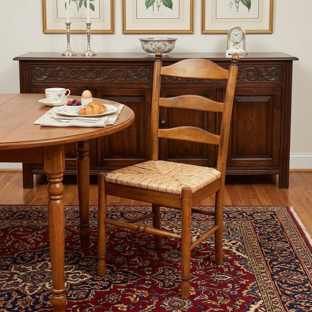 Straw And Brown Wood Ladder Back Dining Side Chair  Warm Home View