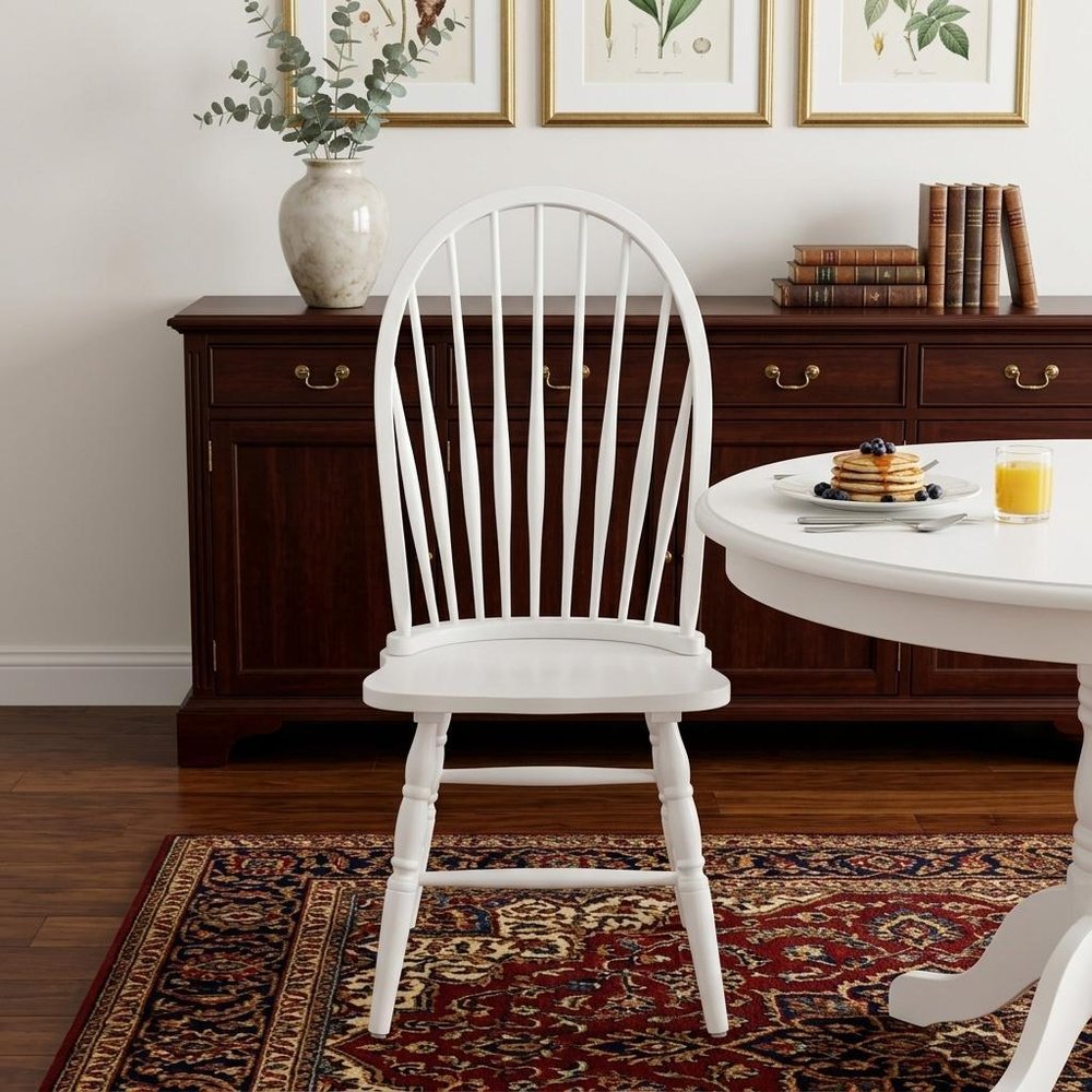 White Wood Windsor Back Dining Side Chair  Warm Home View