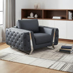 50" Dark Gray And Silver Faux Leather Tufted Club Chair  Warm Home View
