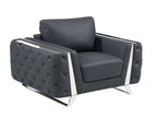 50" Dark Gray And Silver Faux Leather Tufted Club Chair  Warm Home View