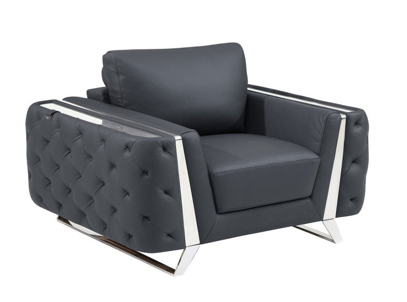 50" Dark Gray And Silver Faux Leather Tufted Club Chair  Warm Home View