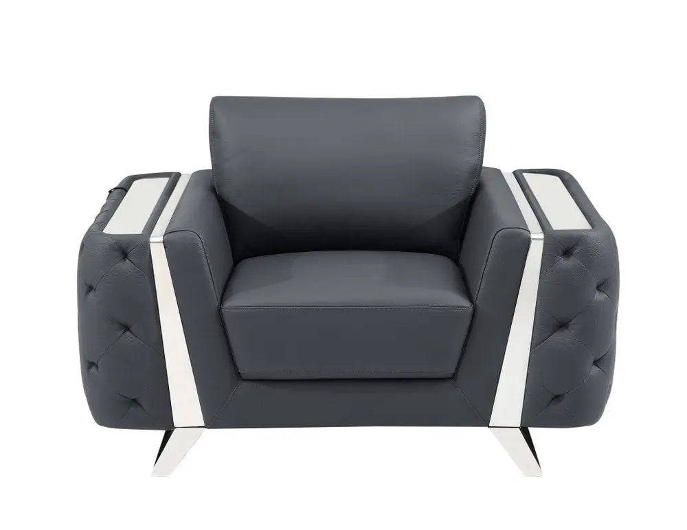 Faux Leather Tufted Club Chair, Dark Gray/Silver, 1-Piece  Warm Home View
