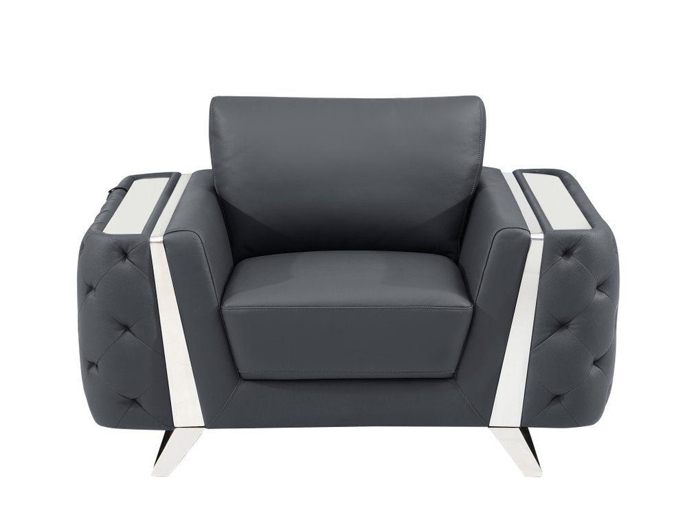 50" Dark Gray And Silver Faux Leather Tufted Club Chair  Warm Home View