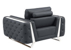 50" Dark Gray And Silver Faux Leather Tufted Club Chair  Warm Home View