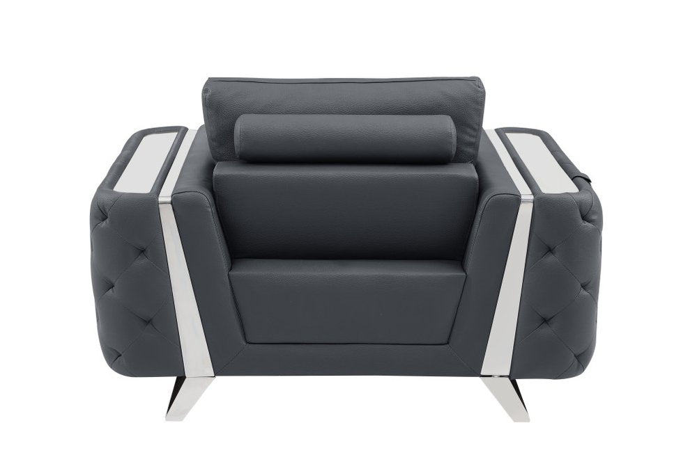 50" Dark Gray And Silver Faux Leather Tufted Club Chair  Warm Home View