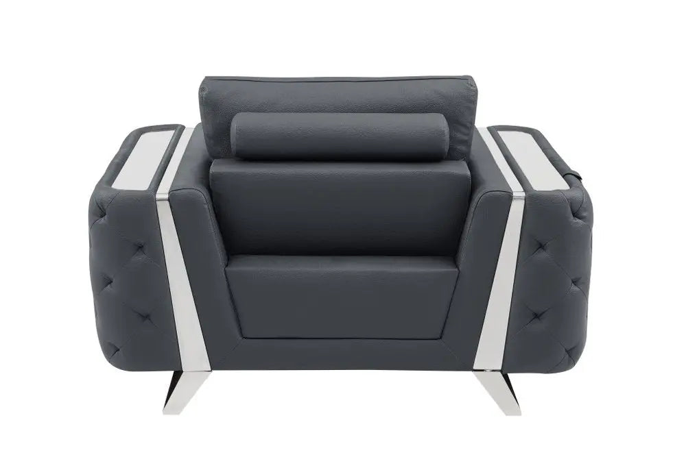 Faux Leather Tufted Club Chair, Dark Gray/Silver, 1-Piece  Warm Home View