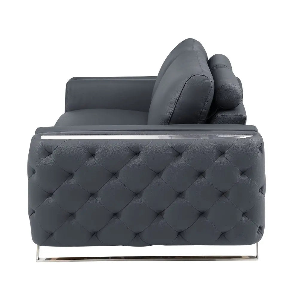 Faux Leather Tufted Club Chair, Dark Gray/Silver, 1-Piece  Warm Home View