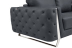 50" Dark Gray And Silver Faux Leather Tufted Club Chair  Warm Home View