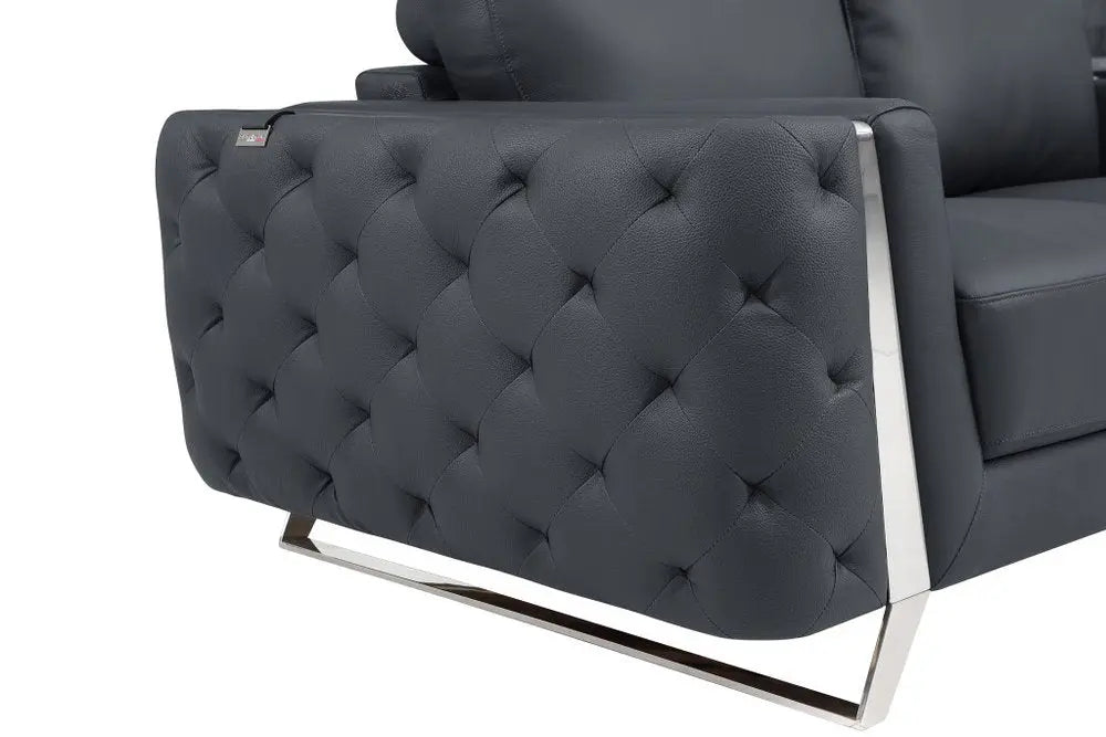 Faux Leather Tufted Club Chair, Dark Gray/Silver, 1-Piece  Warm Home View