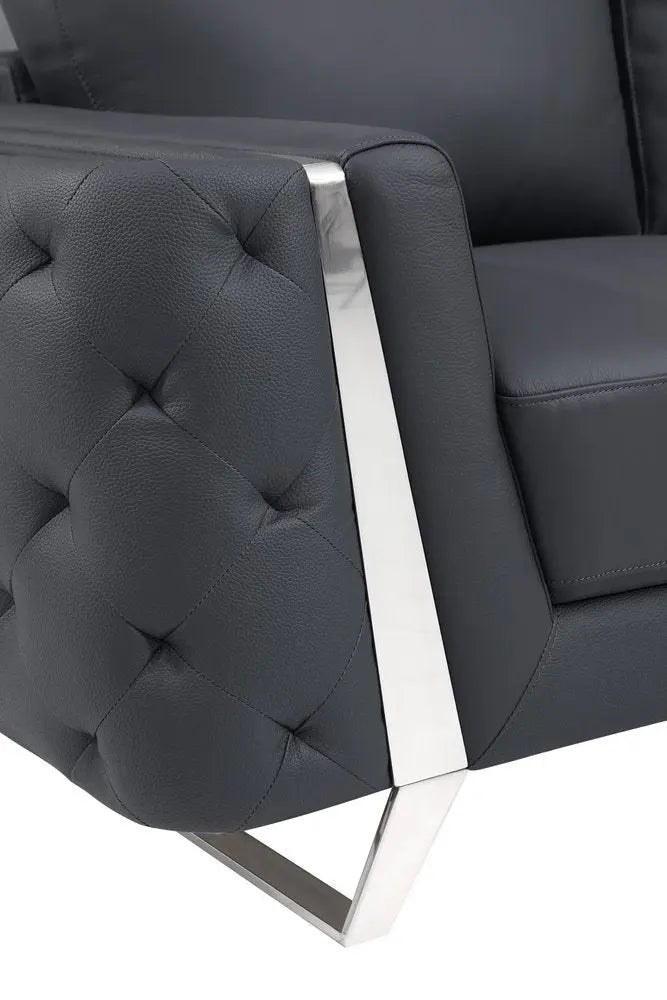 Faux Leather Tufted Club Chair, Dark Gray/Silver, 1-Piece  Warm Home View