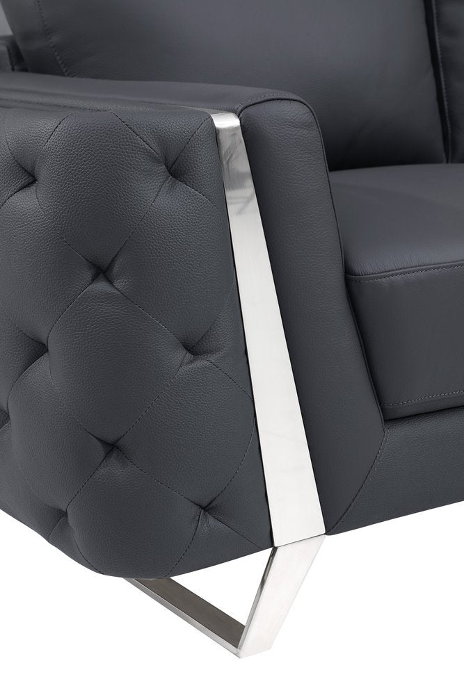 50" Dark Gray And Silver Faux Leather Tufted Club Chair  Warm Home View