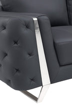 50" Dark Gray And Silver Faux Leather Tufted Club Chair  Warm Home View