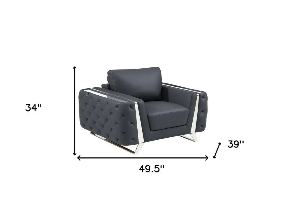 Faux Leather Tufted Club Chair, Dark Gray/Silver, 1-Piece  Warm Home View