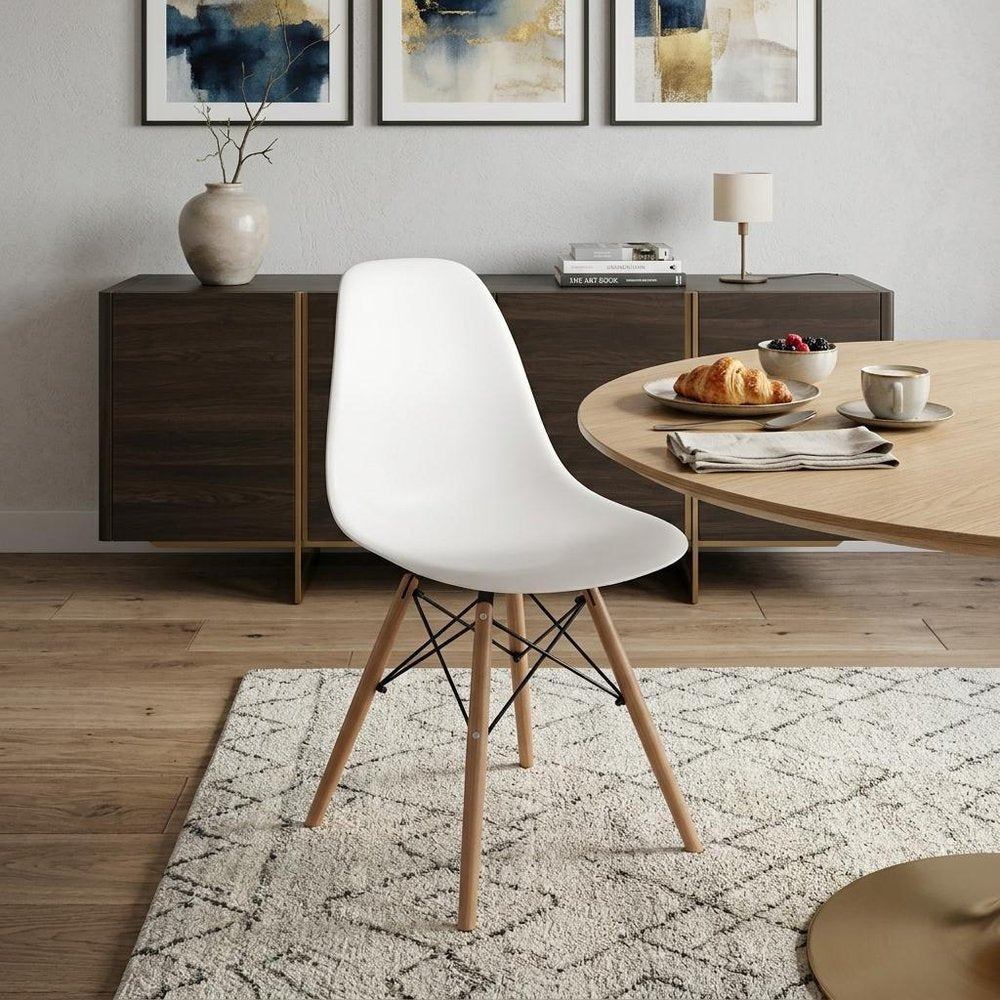 White And Natural Heavy Duty Plastic And Wood Dining Side Chair  Warm Home View