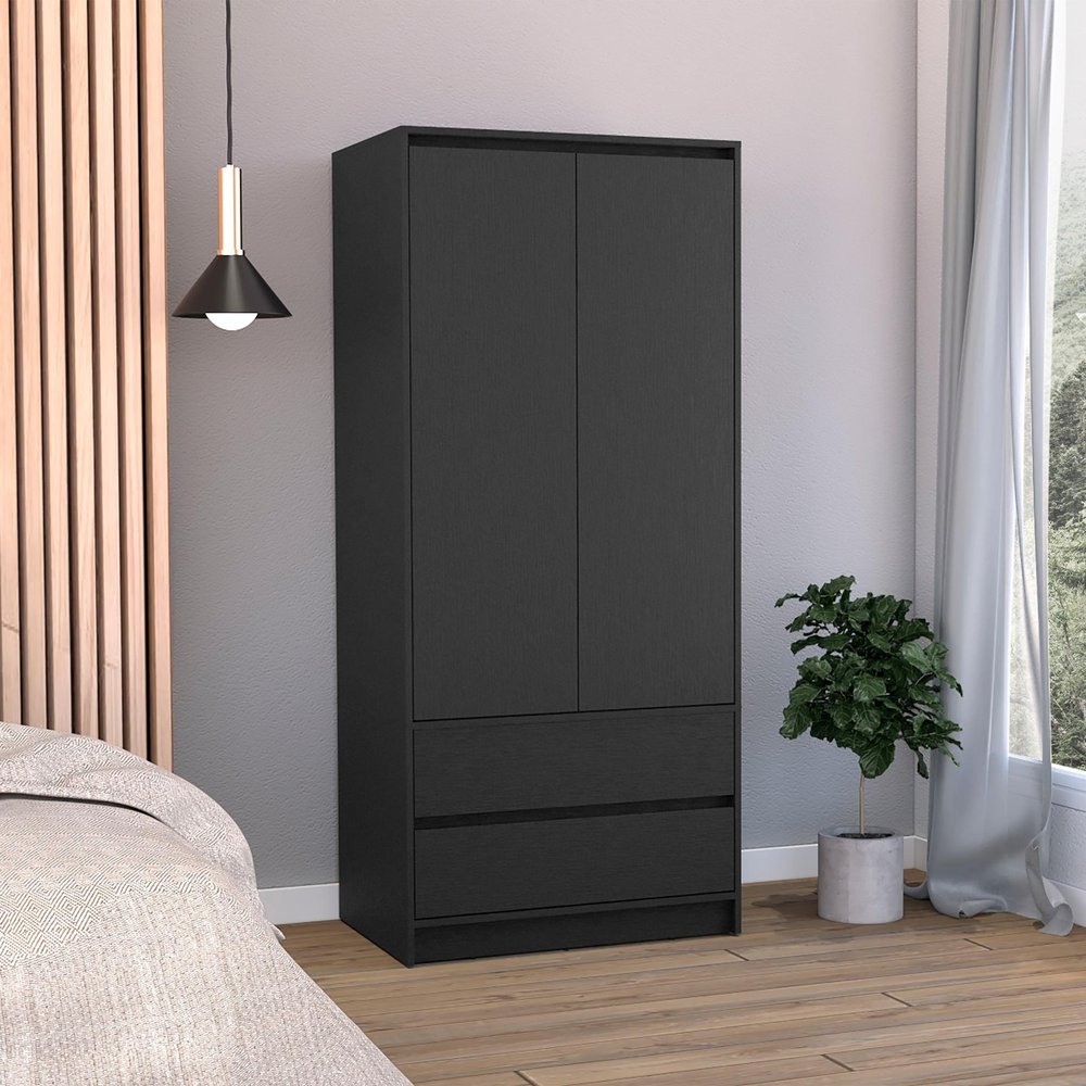 71" Black Wood Two Door Two Drawer Combo Dresser  Warm Home View