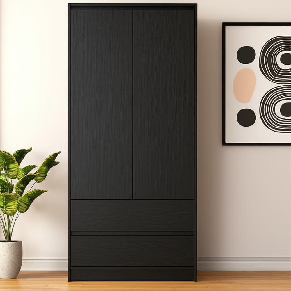 71" Black Wood Two Door Two Drawer Combo Dresser  Warm Home View