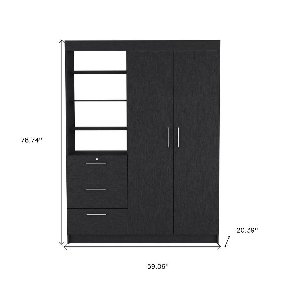 79" Black Wood Two Door Three Drawer Combo Dresser  Warm Home View