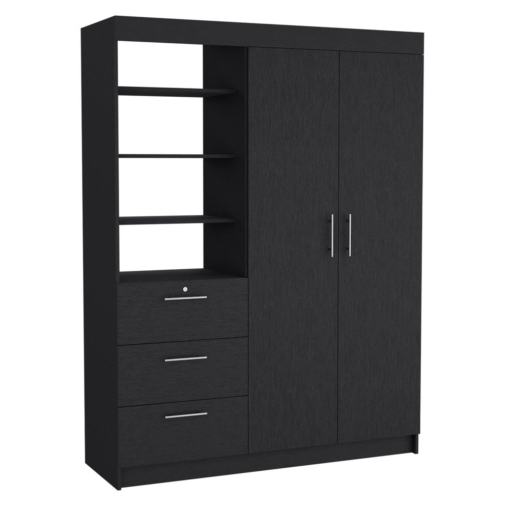 79" Black Wood Two Door Three Drawer Combo Dresser  Warm Home View