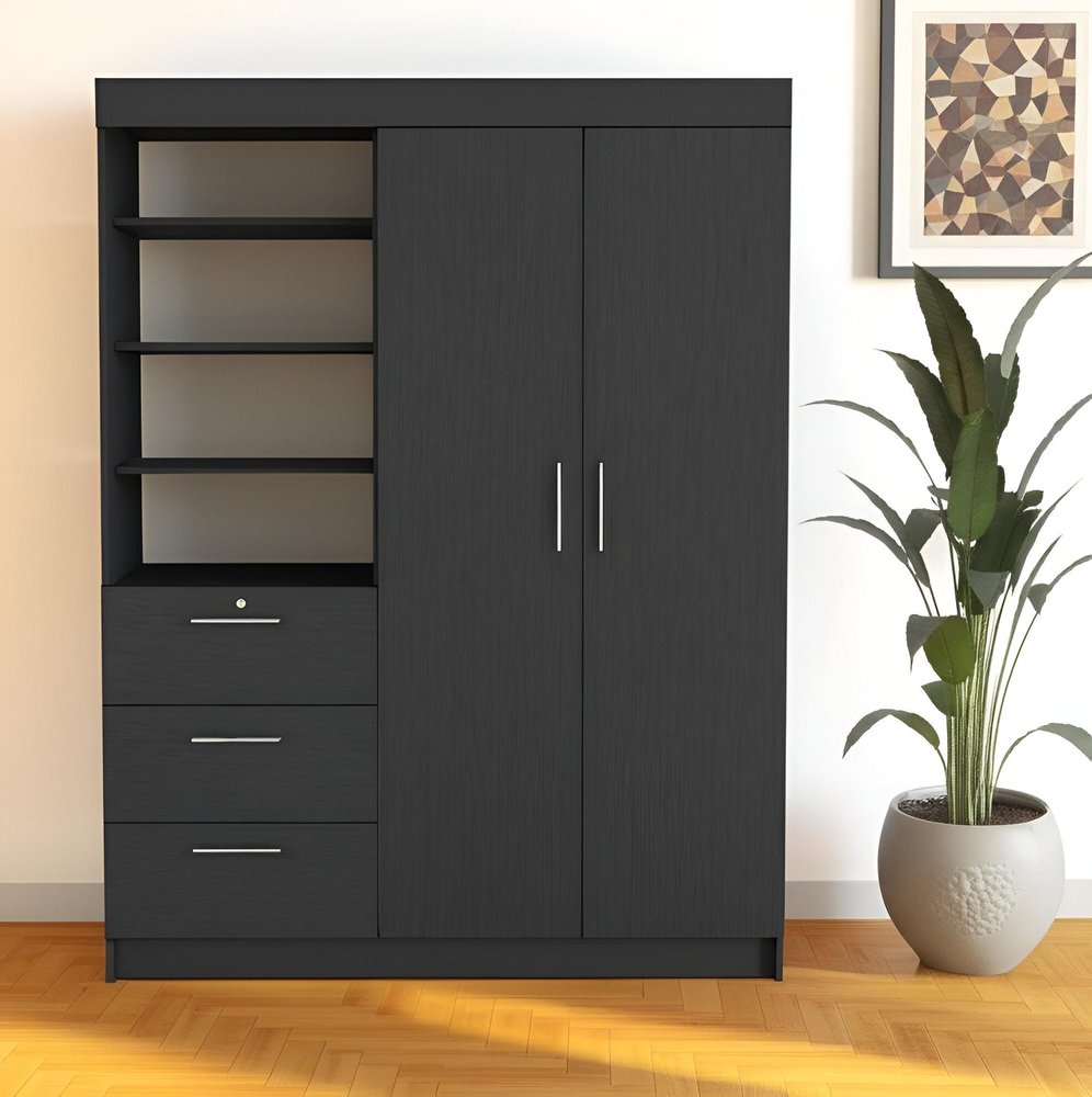 79" Black Wood Two Door Three Drawer Combo Dresser  Warm Home View
