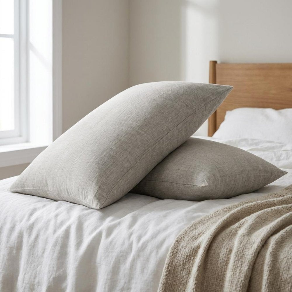 Set of Two Light Gray Linen Standard Pillowcases  Warm Home View