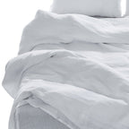 Four Piece White Linen Queen Sheet Set  Warm Home View