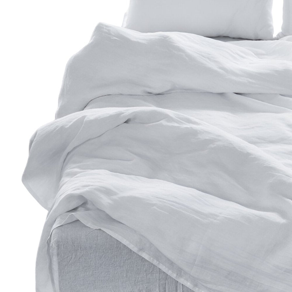 Four Piece White Linen Queen Sheet Set  Warm Home View