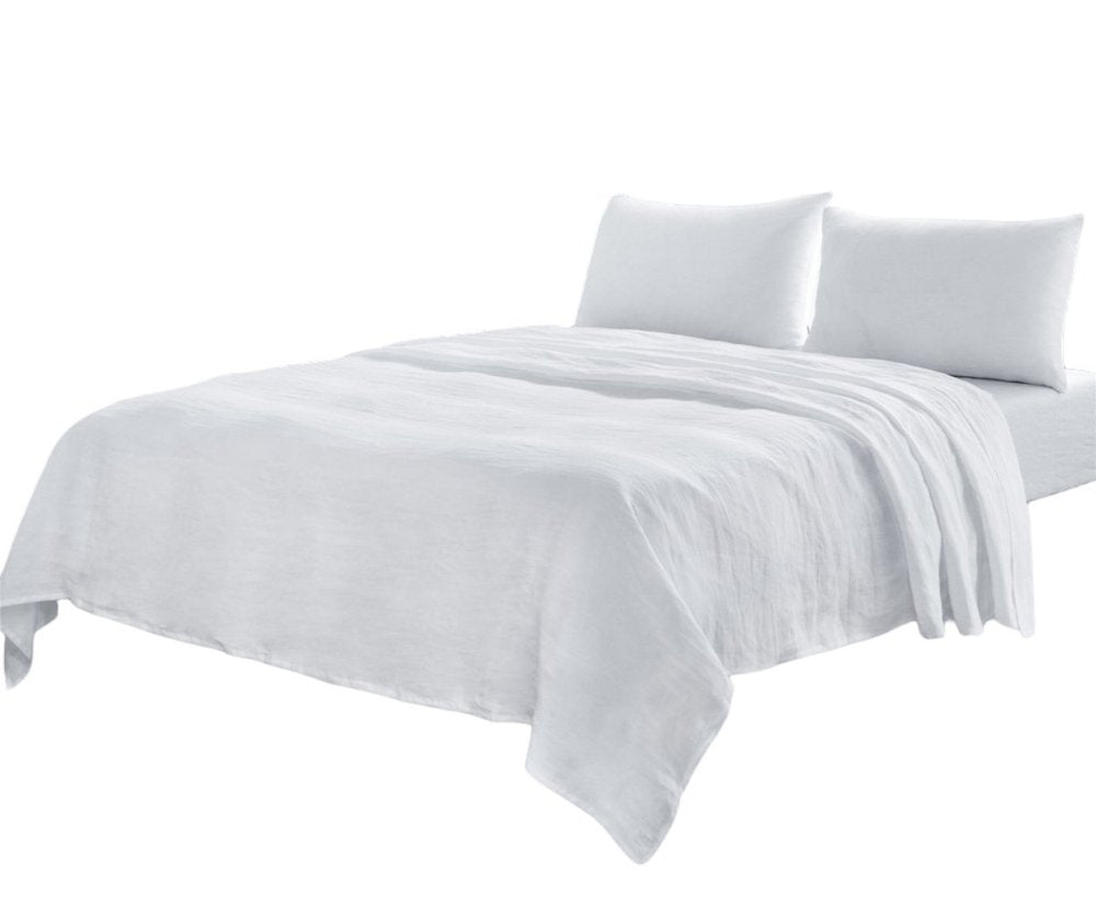 Four Piece White Linen Queen Sheet Set  Warm Home View