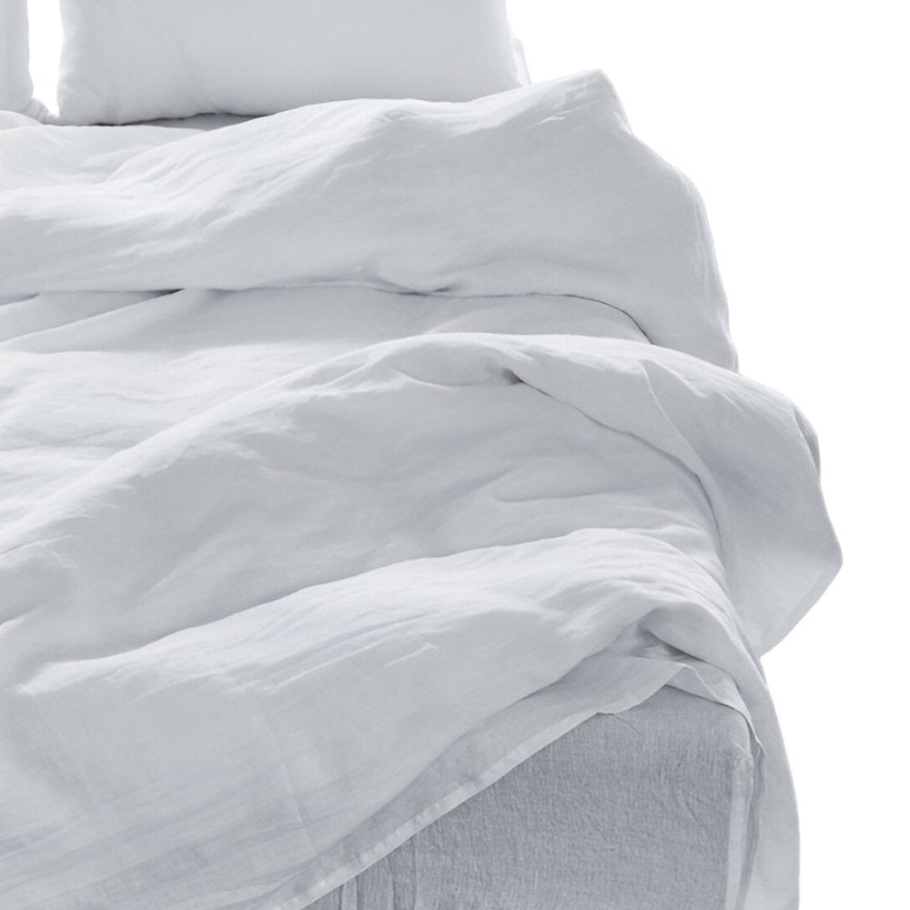 Four Piece White Linen Queen Sheet Set  Warm Home View