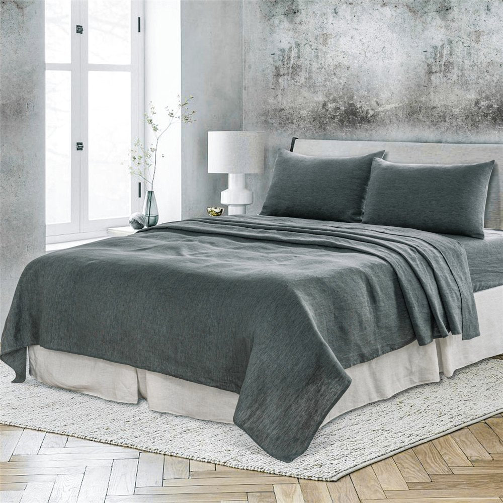 Slate Gray Linen Full Double Flat Sheet  Warm Home View