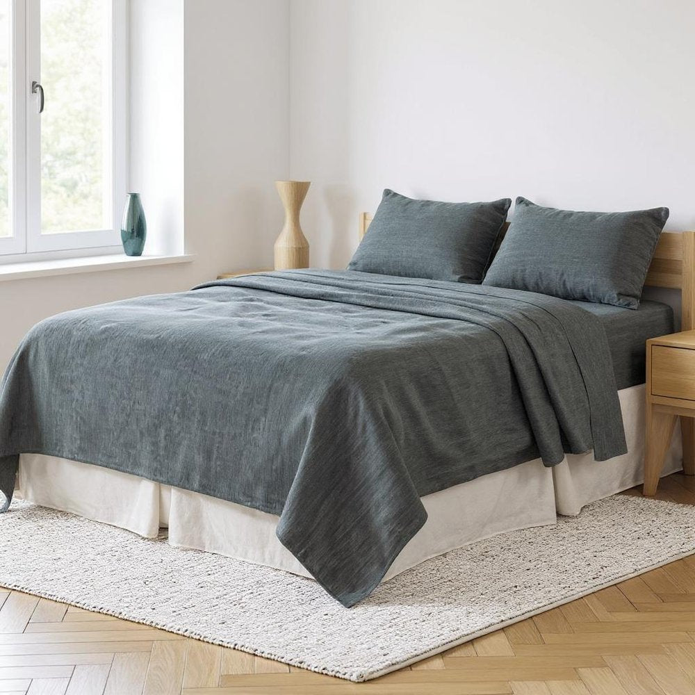 Slate Gray Linen Full Double Flat Sheet  Warm Home View