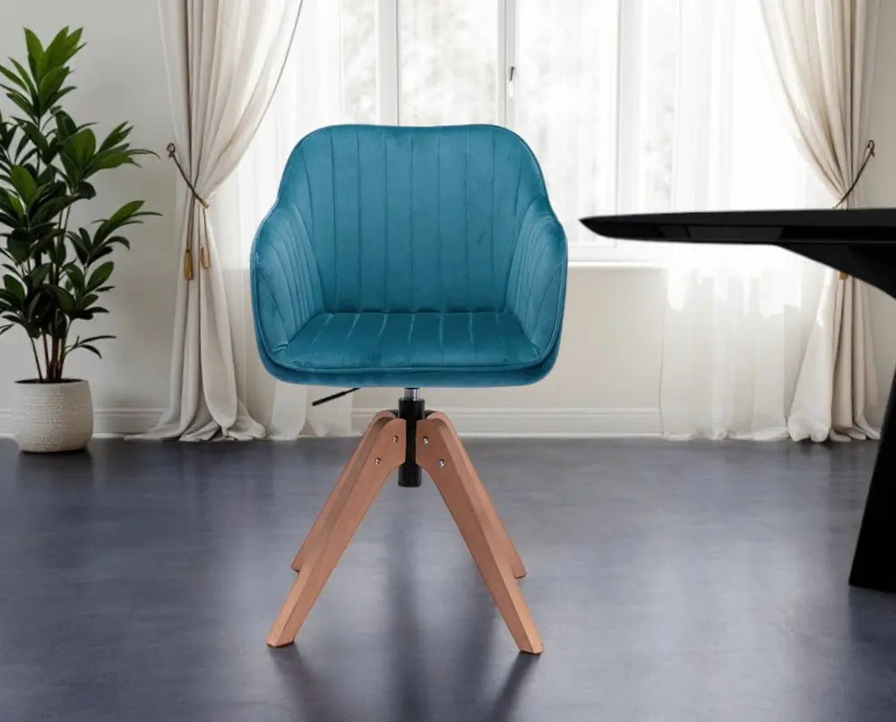 Tufted Velvet Dining Arm Chair Teal Blue & Natural 1-Piece  Warm Home View