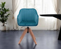 Tufted Velvet Dining Arm Chair Teal Blue & Natural 1-Piece  Warm Home View