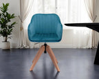 Tufted Velvet Dining Arm Chair Teal Blue & Natural 1-Piece  Warm Home View