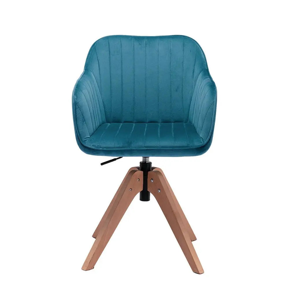 Tufted Velvet Dining Arm Chair Teal Blue & Natural 1-Piece  Warm Home View