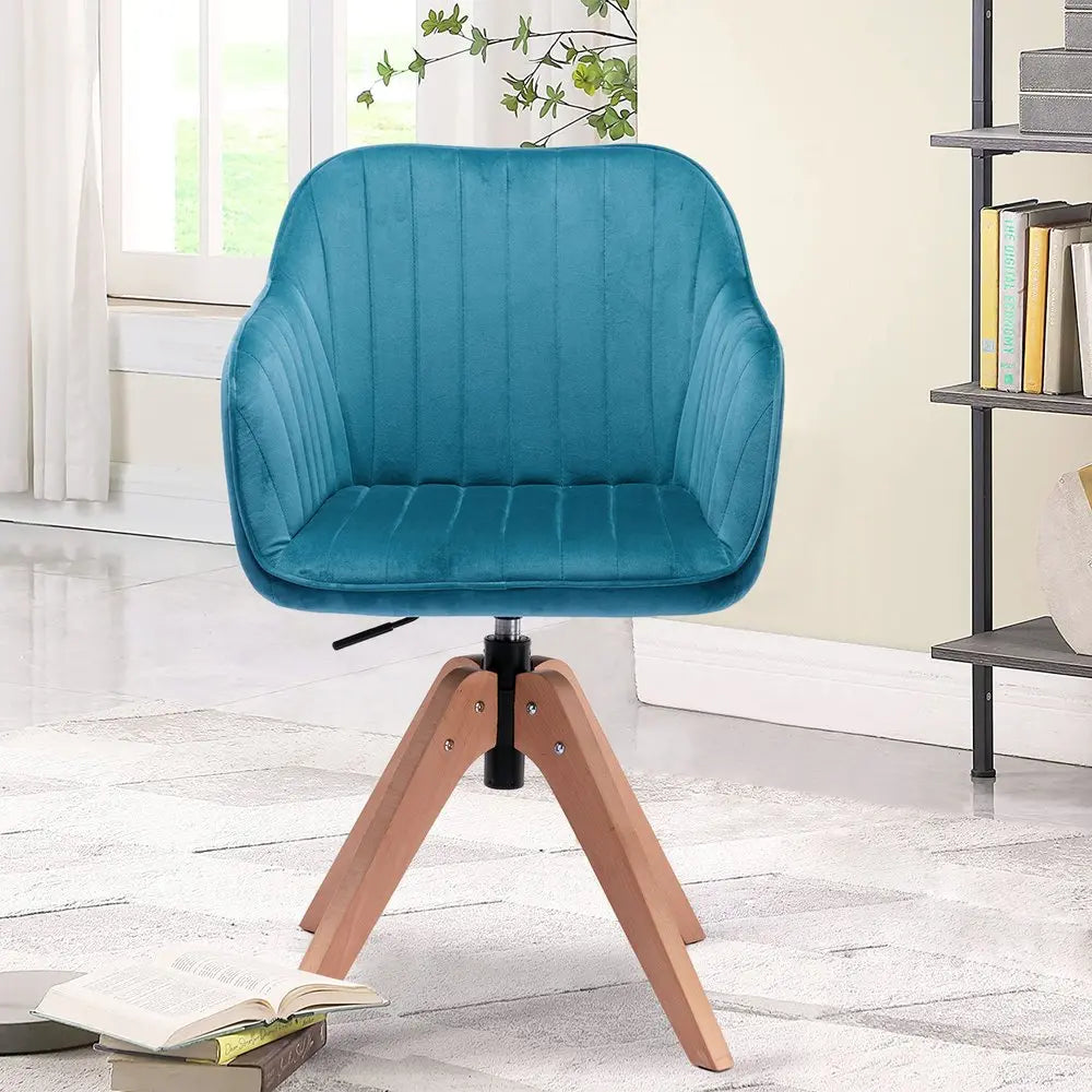 Tufted Velvet Dining Arm Chair Teal Blue & Natural 1-Piece  Warm Home View