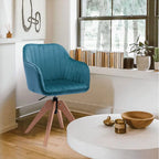 Tufted Velvet Dining Arm Chair Teal Blue & Natural 1-Piece  Warm Home View