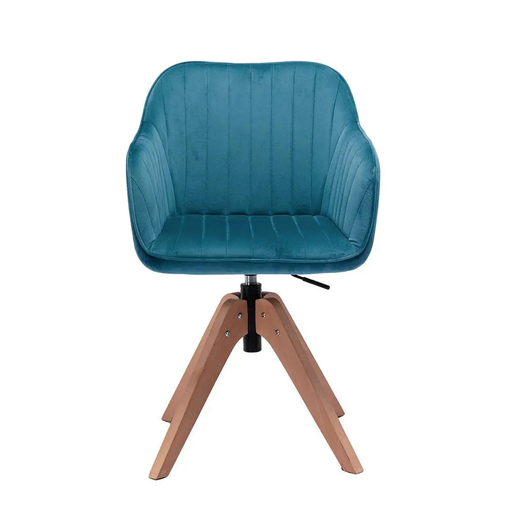 Tufted Velvet Dining Arm Chair Teal Blue & Natural 1-Piece  Warm Home View