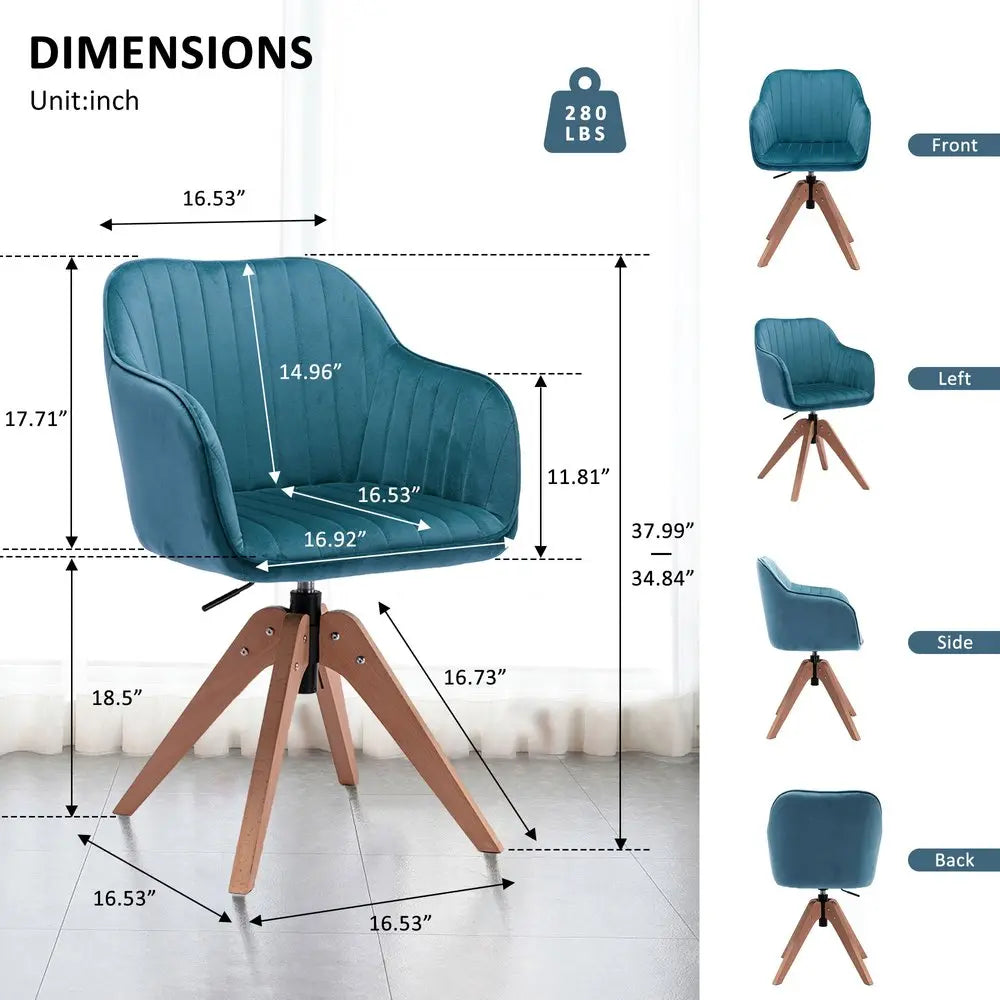 Tufted Velvet Dining Arm Chair Teal Blue & Natural 1-Piece  Warm Home View