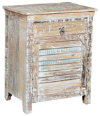 30" White Solid Wood Distressed One Drawer Nightstand  Warm Home View