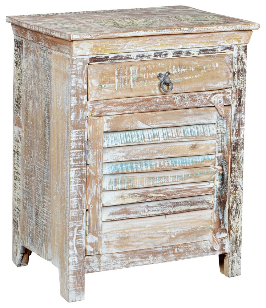 30" White Solid Wood Distressed One Drawer Nightstand  Warm Home View