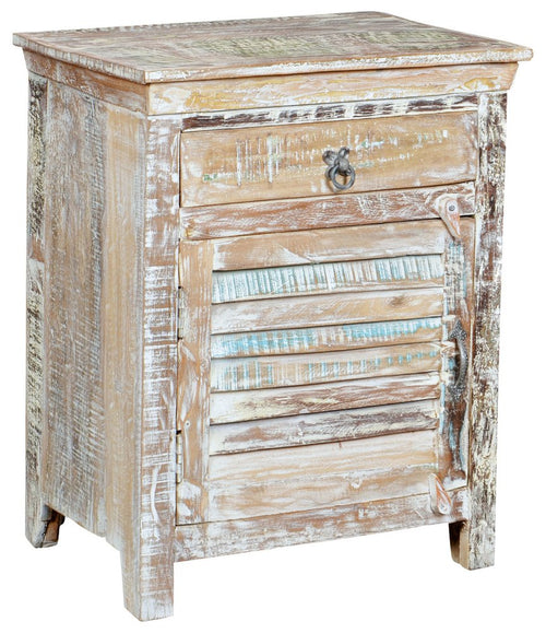 30" White Solid Wood Distressed One Drawer Nightstand  Warm Home View