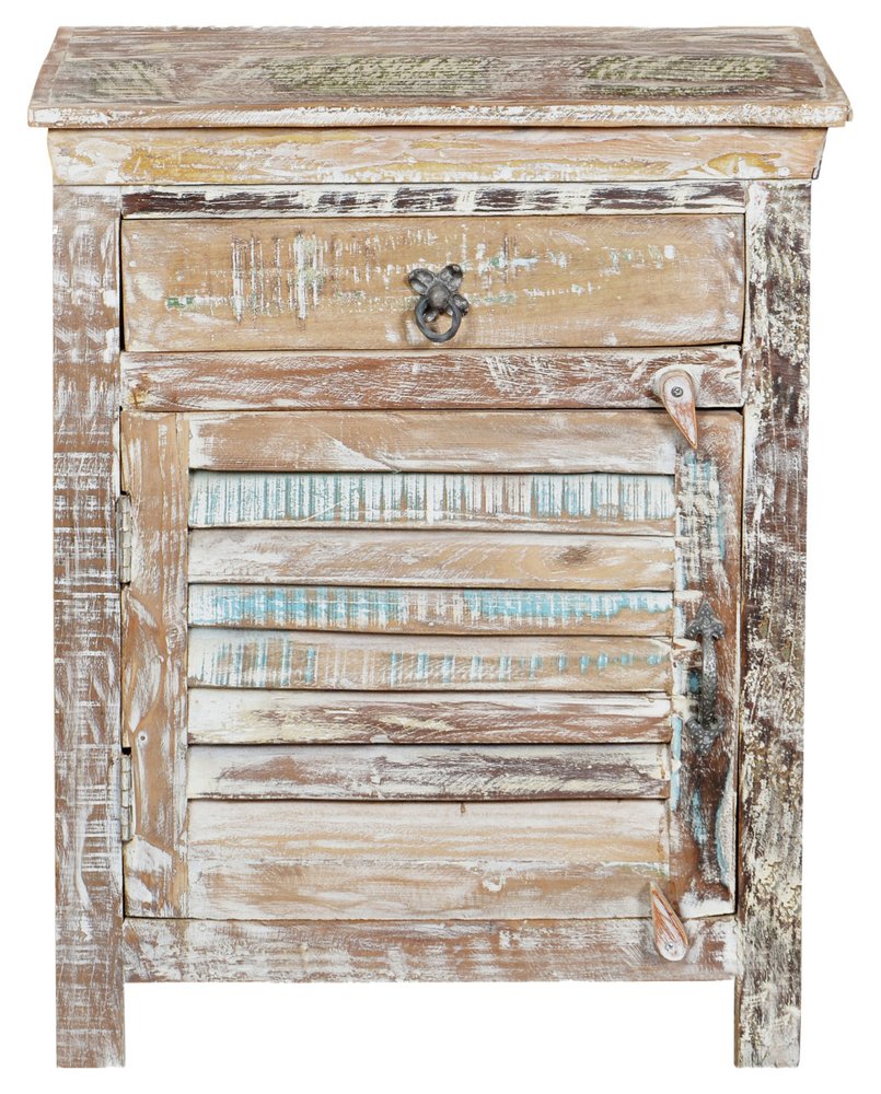 30" White Solid Wood Distressed One Drawer Nightstand  Warm Home View