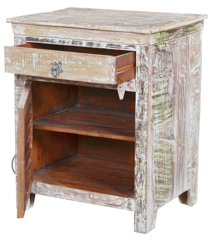 30" White Solid Wood Distressed One Drawer Nightstand  Warm Home View