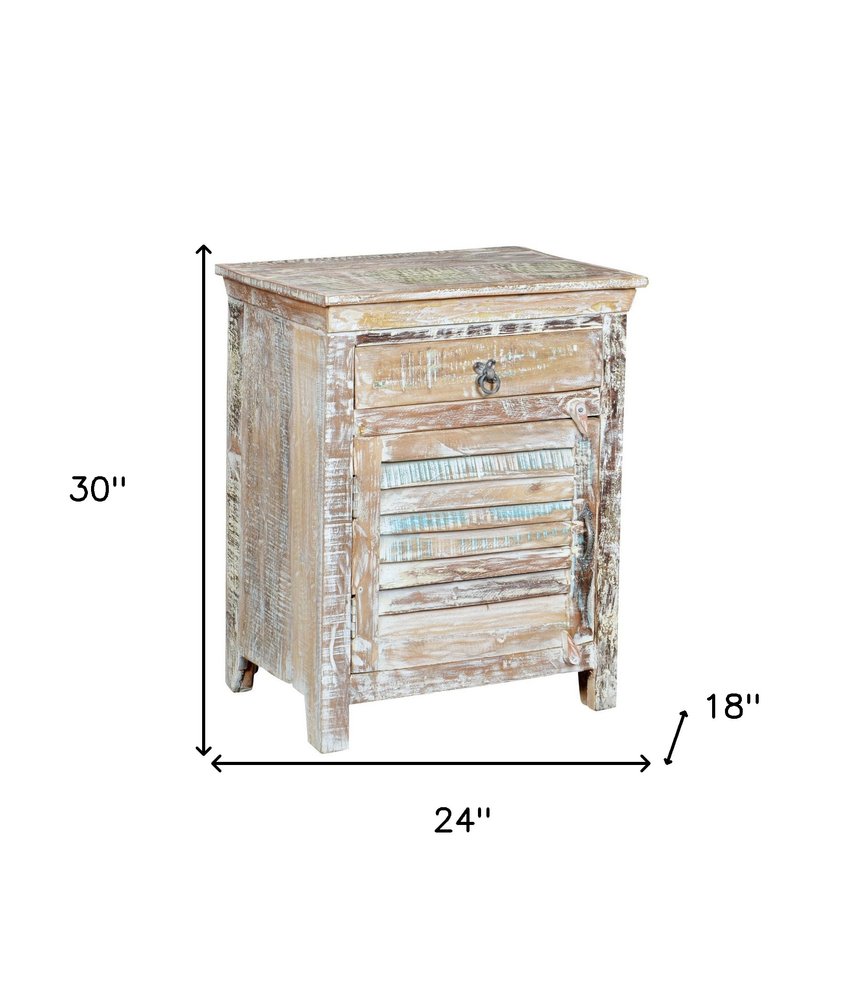 30" White Solid Wood Distressed One Drawer Nightstand  Warm Home View