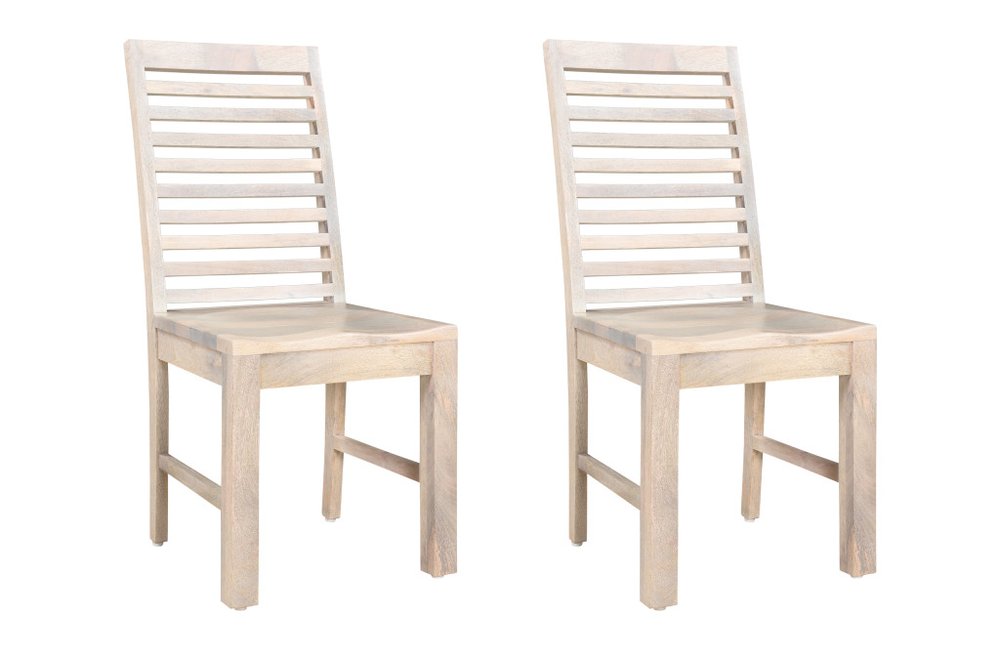 Set of Two White Wood Ladder Back Dining Side Chairs  Warm Home View