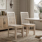 Set of Two White Wood Ladder Back Dining Side Chairs  Warm Home View