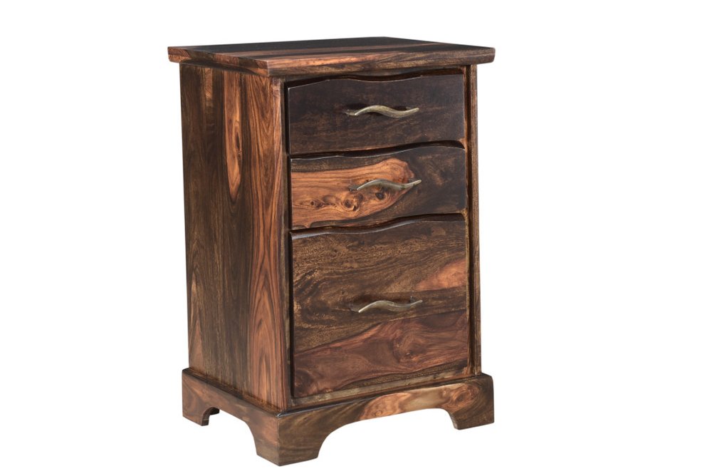 30" Dark Brown Solid Wood Three Drawer Live Edge Filing Cabinet  Warm Home View