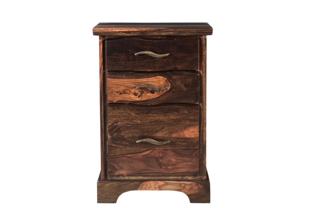 30" Dark Brown Solid Wood Three Drawer Live Edge Filing Cabinet  Warm Home View